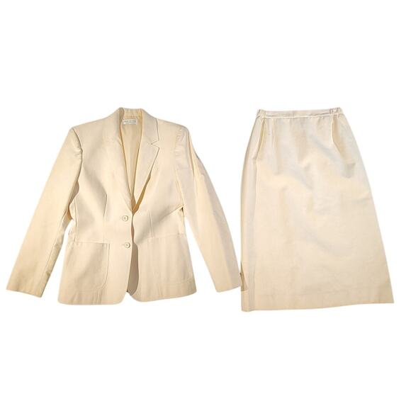 Vtg Adolph Schuma For Lili Ann Blazer & Ultrasuede Skirt Set Ivory Womens 4-6 - Picture 1 of 14
